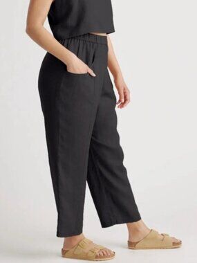 Quince Women 100% European Linen Wide Leg Green Pants Size L